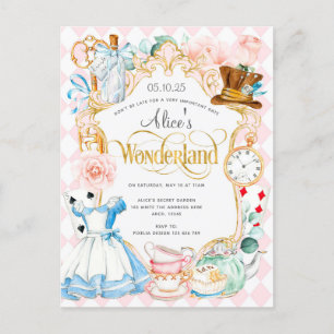 Invitation Carte Postale Alice merveilleland tea party fille anniversaire i