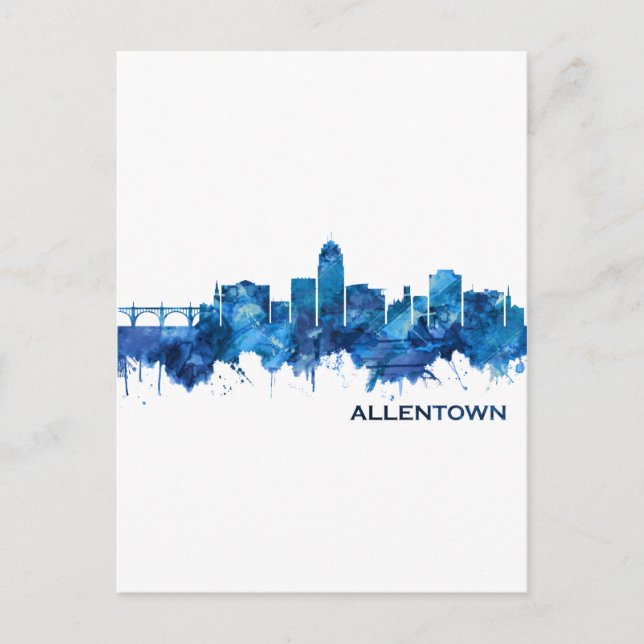 Invitation Carte Postale Allentown Pennsylvania Skyline Blue (Devant)