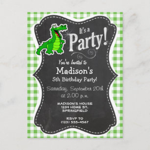 Invitation Carte Postale Alligator mignon ; Guingan vert
