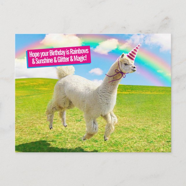 Invitation Carte Postale Alpaca Unicorne sous ciel ciel (Devant)
