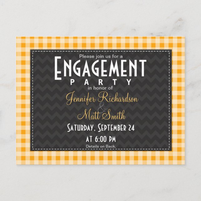 Invitation Carte Postale Amber Orange En vichy (Devant)