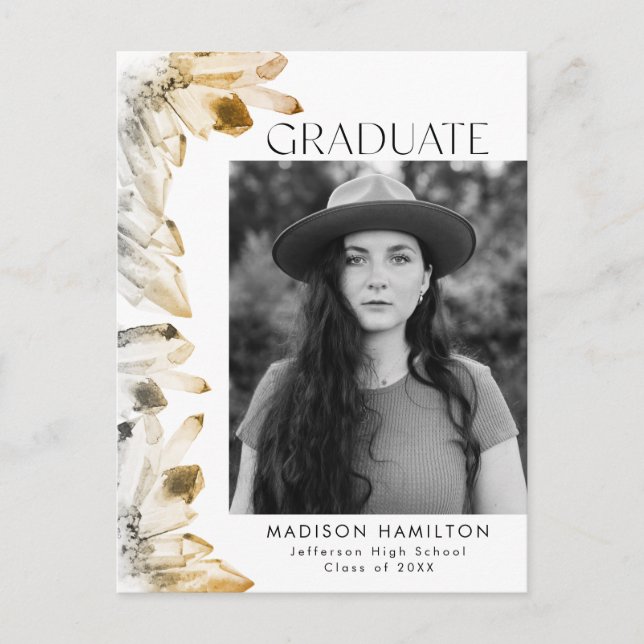 Invitation Carte Postale Amber Watercolor Crystal Photo Graduation Party (Devant)