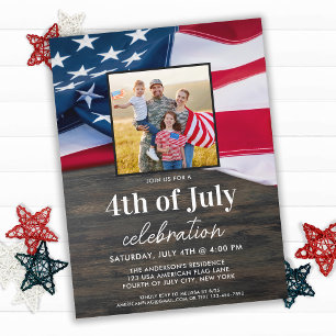 Invitation Carte Postale American Flag Family Photo 4 juillet Party