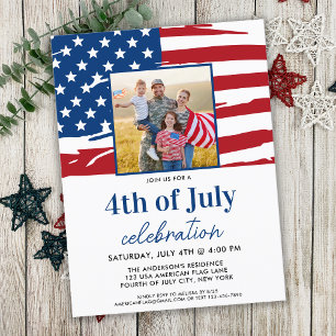 Invitation Carte Postale American Flag Family Photo 4 juillet Party