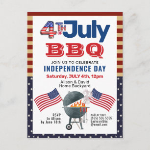 Invitation Carte Postale American Flag Patriotique 4 juillet BBQ Party