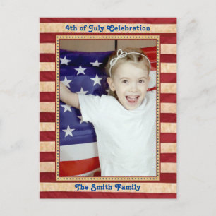 Invitation Carte Postale American Flag Red White Blue 4 juillet BBQ Party