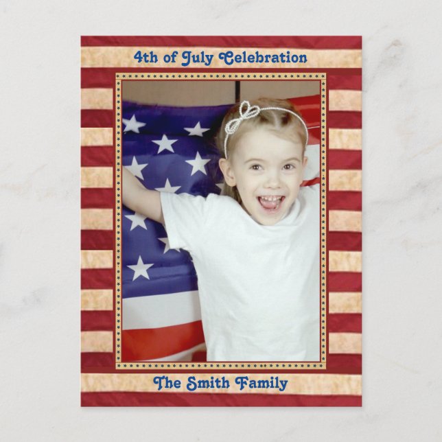Invitation Carte Postale American Flag Red White Blue 4 juillet BBQ Party (Devant)