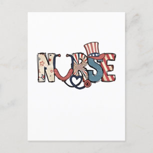 Invitation Carte Postale American Nurse 4 juillet Patriotic USA Flag Nurs