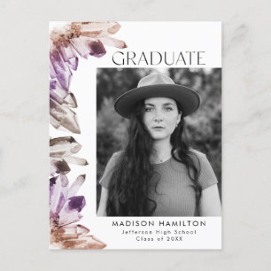 Invitation Carte Postale Amethyst Watercolor Crystal Photo Graduation Party