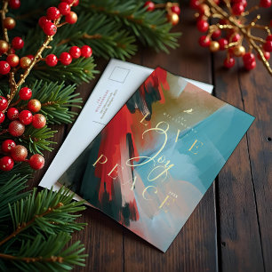 Invitation Carte Postale Amour Joy & Paix Cardinal Rouge Aquarelle Abstrait