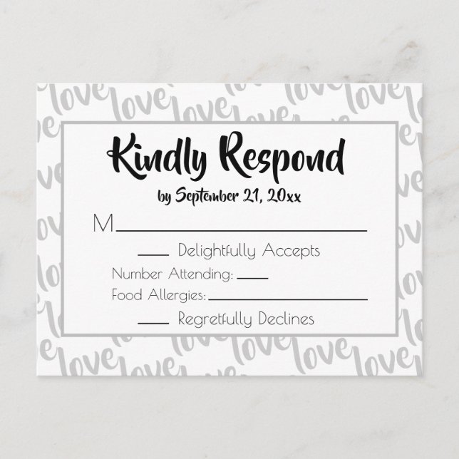 Invitation Carte Postale Amour Typographie Moderne de Script RSVP (Devant)