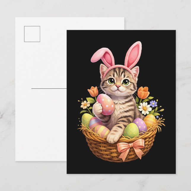 Invitation Carte Postale Amoureux de chatons mignons Joyeuses Pâques Chat (Devant / Derrière)