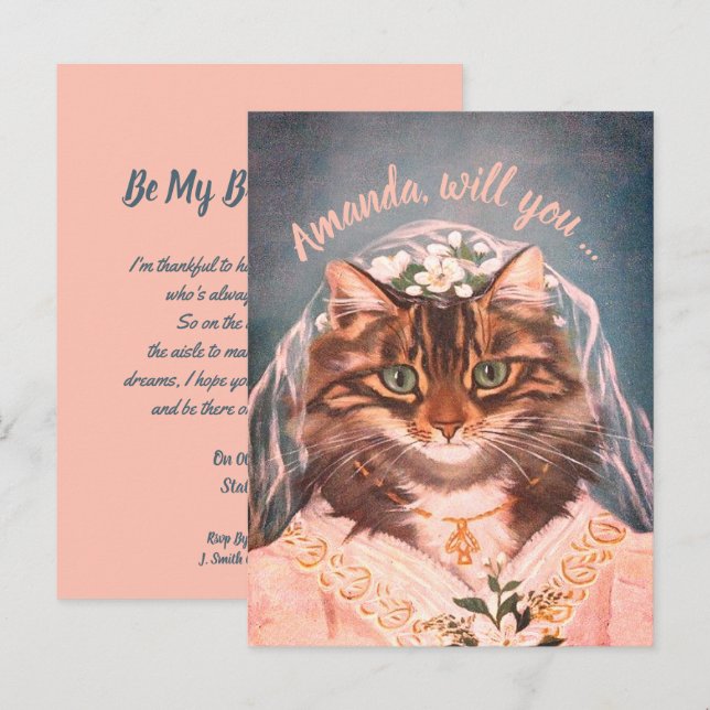 Invitation Carte Postale Amusante mariée de chat soit ma femme de ménage /  (Devant / Derrière)