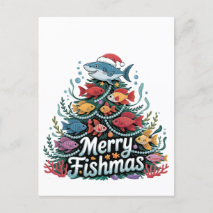 Invitation Carte Postale Amusante Pêche Arbre de Noël Poisson Amant Fisher