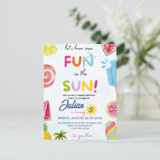 Invitation Carte Postale amusement au soleil (Debout devant)