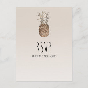 Invitation Carte Postale Ananas Rustique Tropical Hawaiian Wedding RSVP