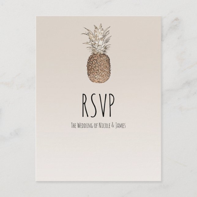 Invitation Carte Postale Ananas Rustique Tropical Hawaiian Wedding RSVP (Devant)