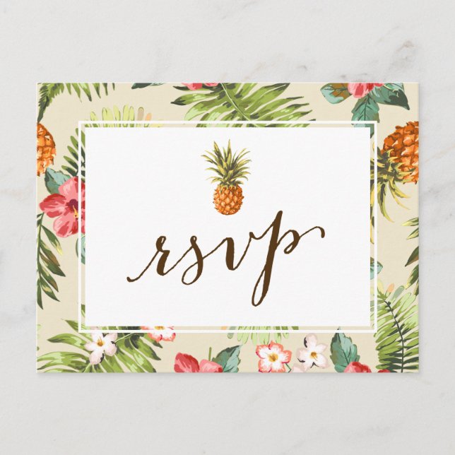 Invitation Carte Postale Ananas Tropical Feuille Luau Hawaiian RSVP (Devant)