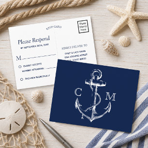 Invitation Carte Postale Ancre de croquis nautique de la marine RSVP