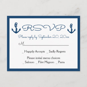 Invitation Carte Postale Ancre de plage Marine Nautique Bleu Mariage Nautiq
