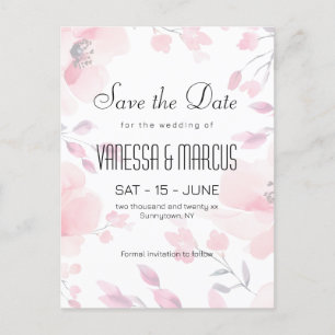 Invitation Carte Postale Anémone rose mariage floral Enregistrer la date