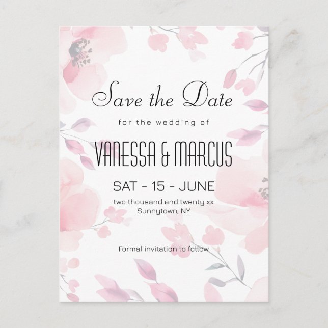 Invitation Carte Postale Anémone rose mariage floral Enregistrer la date (Devant)