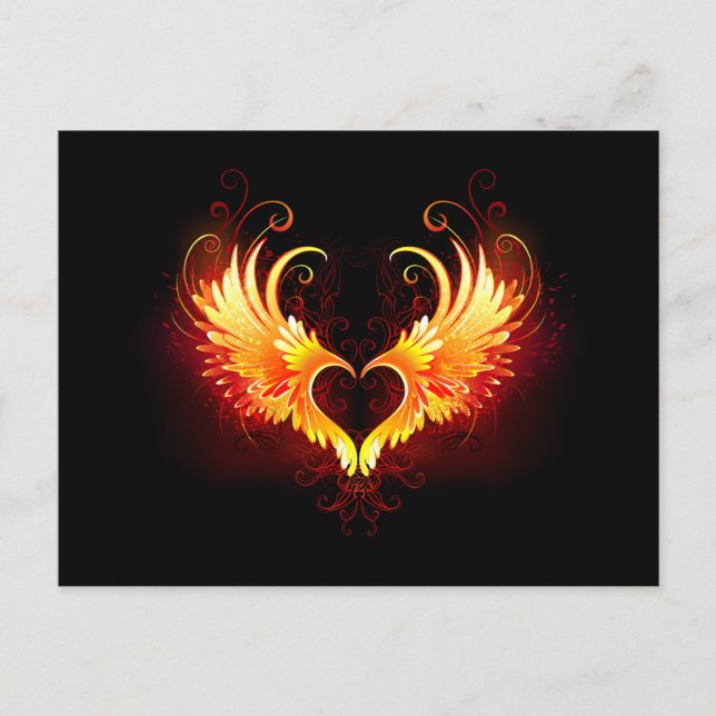 Invitation Carte Postale Angel Fire Heart with Wings (Devant)