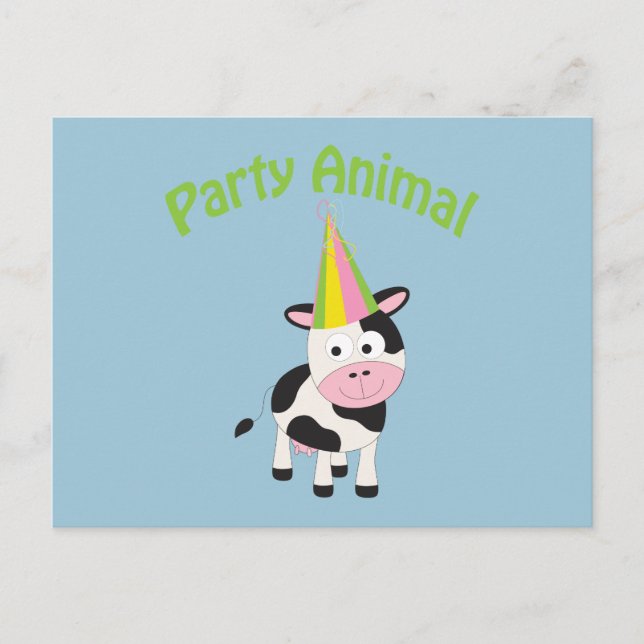 Invitation Carte Postale Animal de fête ! Vache (Devant)