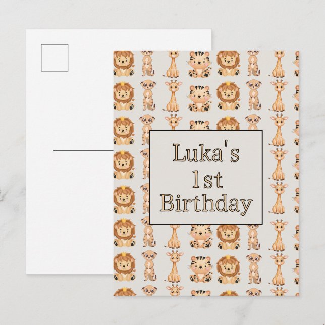 Invitation Carte Postale Animaux de safari bébé mignons (Devant / Derrière)
