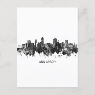 Invitation Carte Postale Ann Arbor Michigan Skyline BW