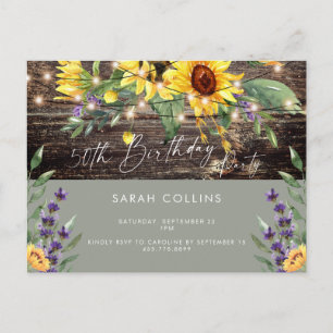 Invitation Carte Postale Anniversaire 50 ans Tournesol Sauge Anniversaire R