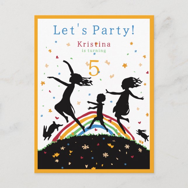 Invitation Carte Postale Anniversaire de enfant couleur arc-en-ciel (Devant)