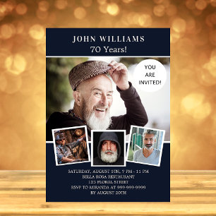 Invitation Carte Postale Anniversaire de la marine bleu photo collage