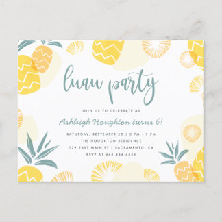 Invitation Carte Postale Anniversaire de l'ananas jaune doux Luau