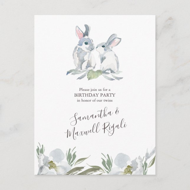 Invitation Carte Postale Anniversaire de Lapin de Printemps (Devant)