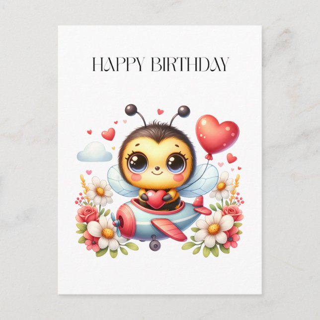 Invitation Carte Postale Anniversaire de Pilote Abeille (Devant)