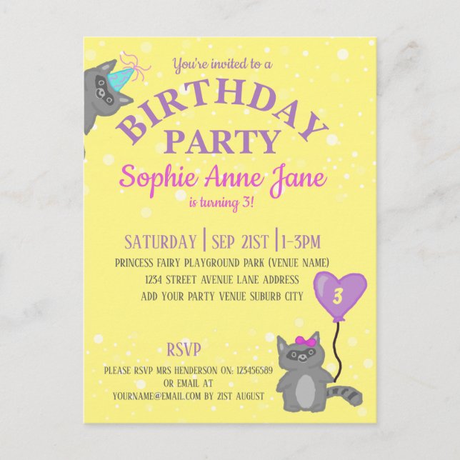 Invitation Carte Postale Anniversaire d'enfant jaune (Devant)
