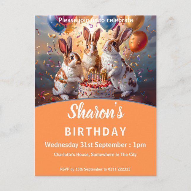 Invitation Carte Postale Anniversaire des lapins (Devant)