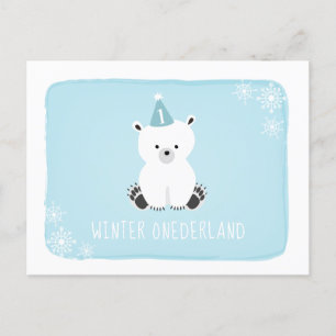 Invitation Carte Postale Anniversaire d'Onederland d'hiver bleu d'ours