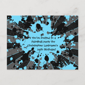 Invitation Carte Postale Anniversaire du paintball bleu