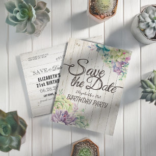 Invitation Carte Postale Anniversaire Économisez La Date Succulent Bois Rus