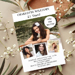 Invitation Carte Postale Anniversaire fête blanche rose or collage photo<br><div class="desc">Créez votre propre collage photo unique. Utilisez quatre,  4 de vos photos préférées. Personnalisez et ajoutez un nom et des détails du parti. Arrière - plan blanc à l'avant,  or rose à l'arrière.</div>