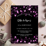 Invitation Carte Postale Anniversaire fête noir rose étoiles<br><div class="desc">Un arrière - plan noir décoré d'étoiles roses. Personnalisez et ajoutez un nom et des détails du parti. Le nom est écrit avec un script de style écrit à la main,  des lettres de couleur blanche.</div>