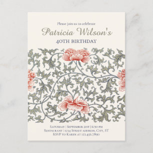 Invitation Carte Postale Anniversaire Floral William Morris style CC1282