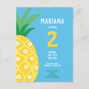 Invitation Carte Postale Anniversaire Fruit de l'ananas Tutti Frutti Bleu