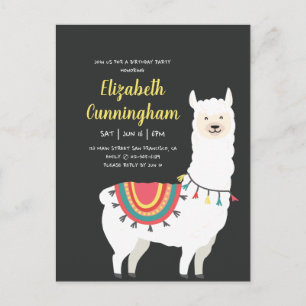 Invitation Carte Postale Anniversaire Lama de fête mignon et ballon