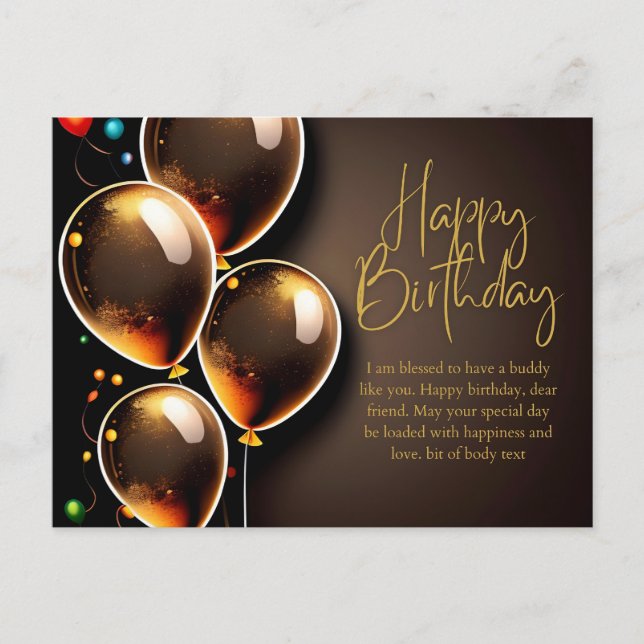 Invitation Carte Postale Anniversaire Noir et Or (Devant)