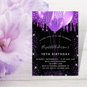 Invitation Carte Postale Anniversaire noir violet parties scintillant ballo