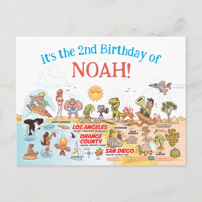 Invitation Carte Postale Anniversaire personnalisé SoCal (Devant)