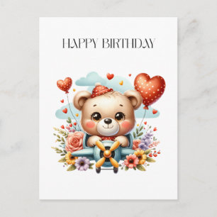 Invitation Carte Postale Anniversaire Pilote Ours en Peluche